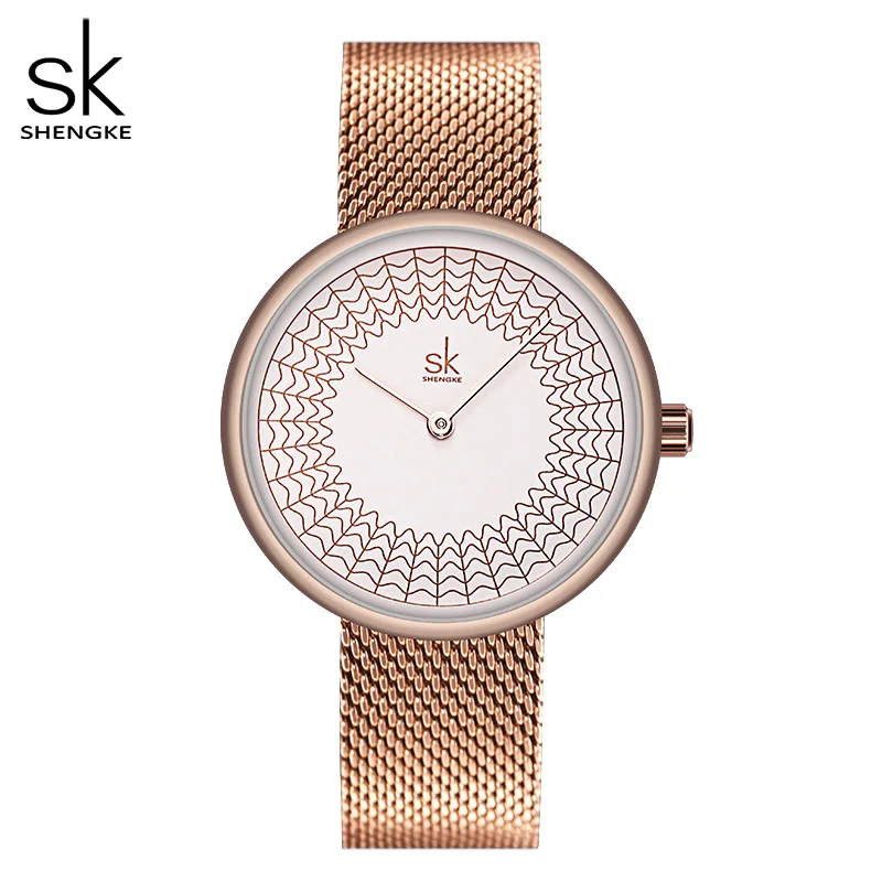 Shengke Gold Women Watches Ladies Creative Design Stainless S New Woman's Meshband Watch Female Clock Dress Relogio Feminino