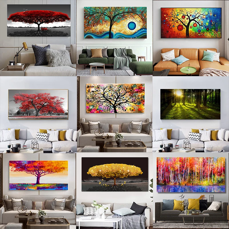 

Modern Rich Tree Flower Leaf Posters Landscape Canvas Paintings Home Decor Prints Abstract Wall Art Pictures For Living Room