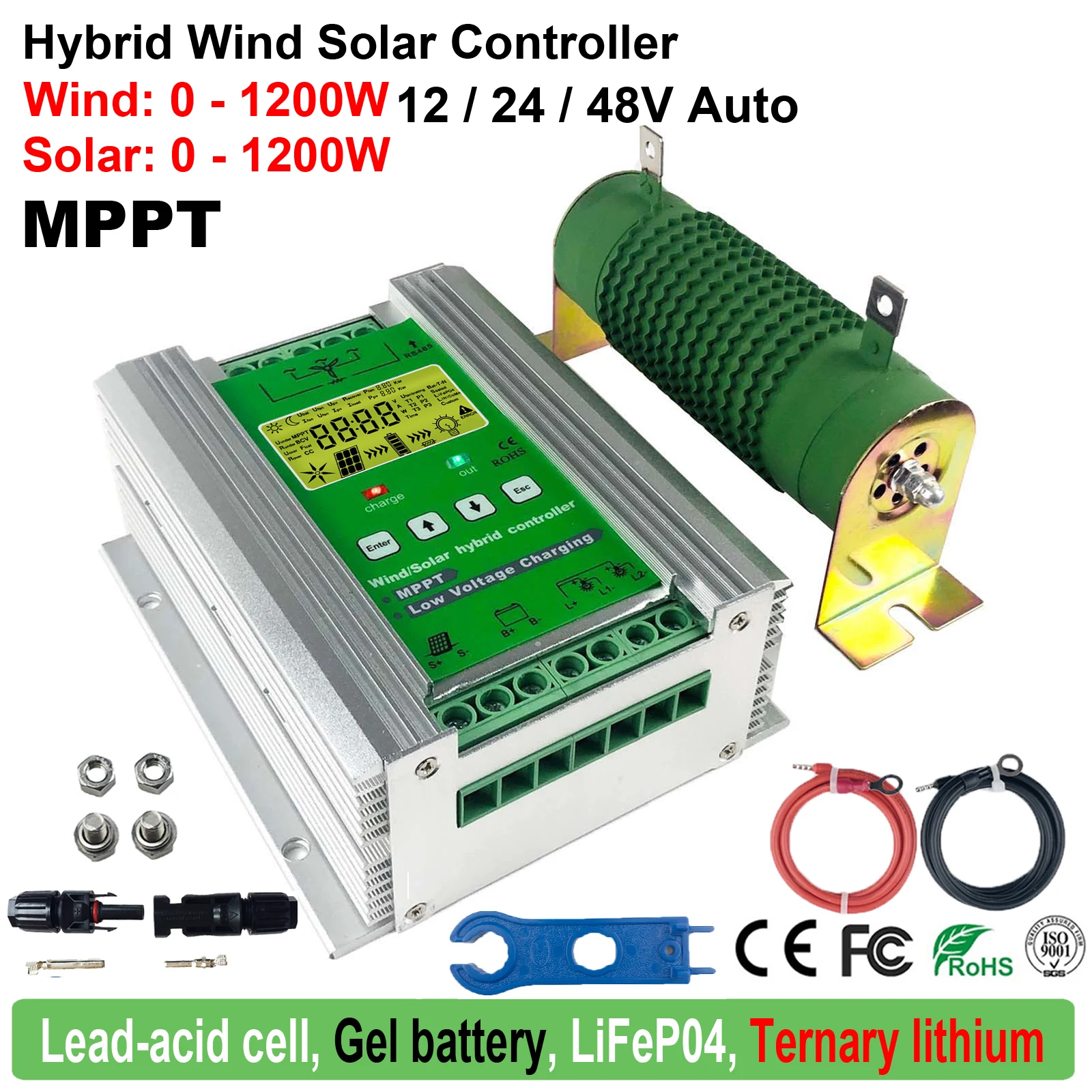 

New MPPT 2400W Hybrid Wind Solar Charge Discharge Controller Auto 12 24 48V Battery Regulartor For Wind Turbine PV Photovoltaic