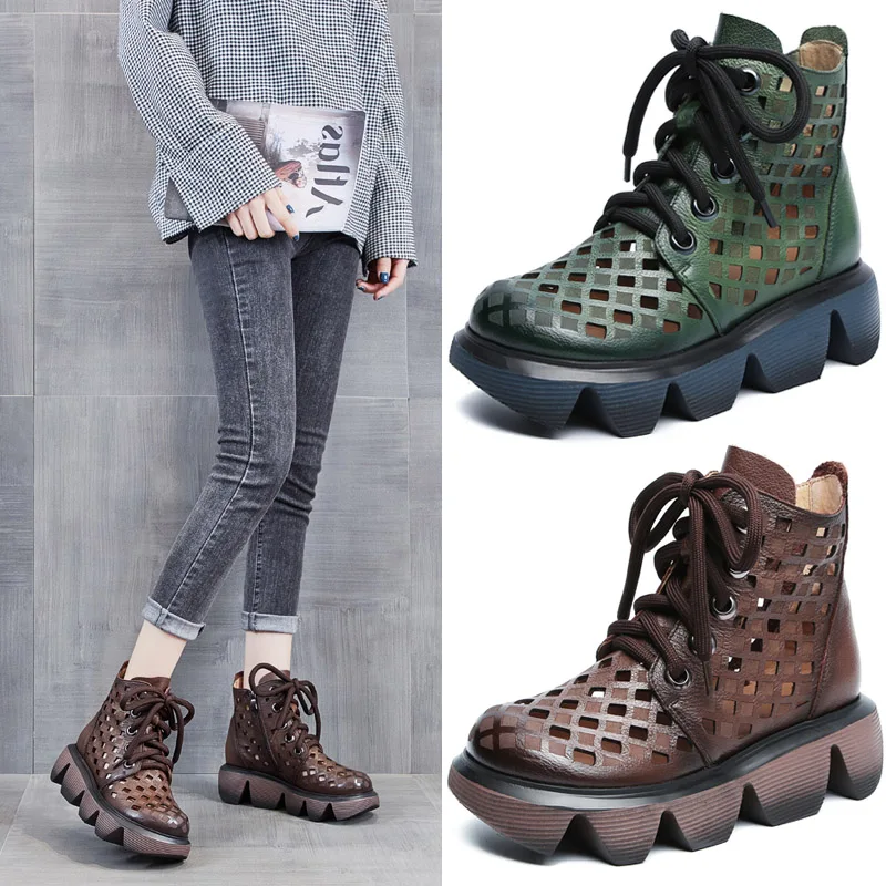 

Женские полуботинки на толстой подошве, Летние полуботинки со шнуровкой, 2021 дышащие, с вырезами, на мягкой подошве, на среднем каблуке, брита...