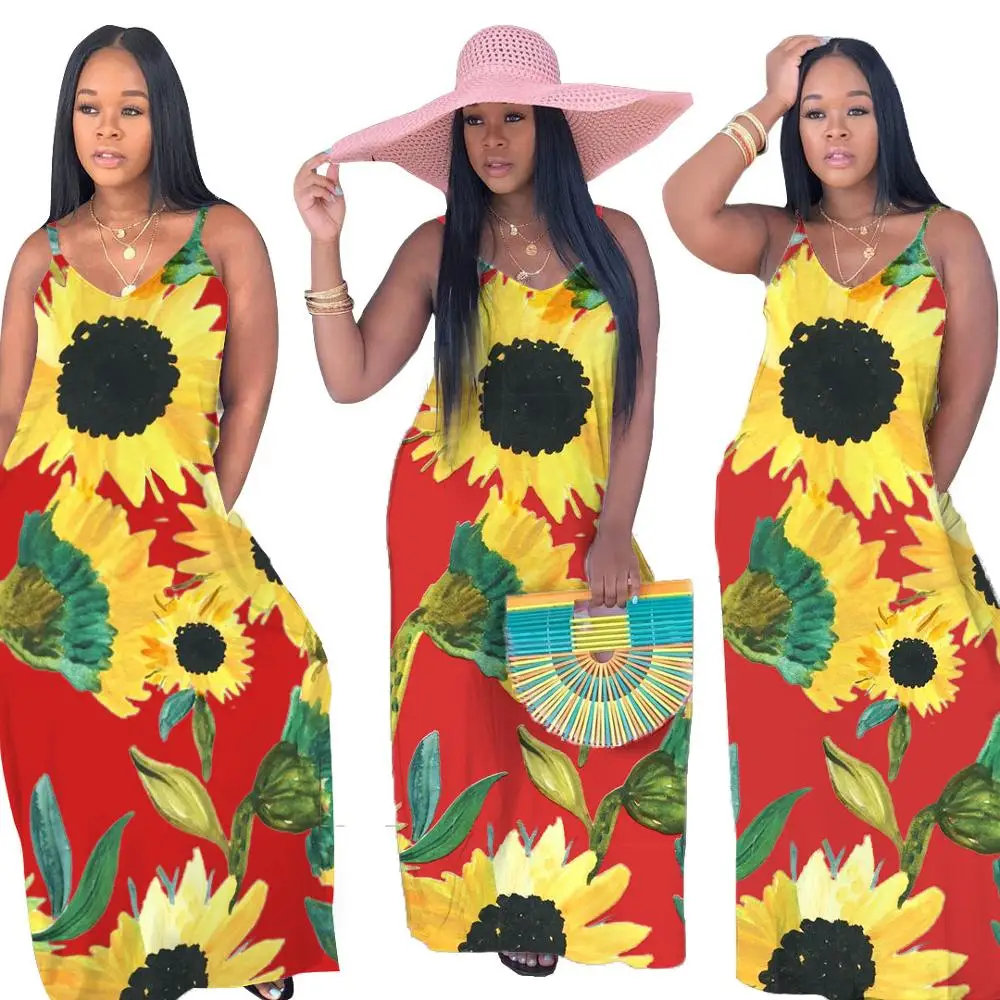 2020 женское летнее Длинное Макси платье сексуальное без рукавов с принтом