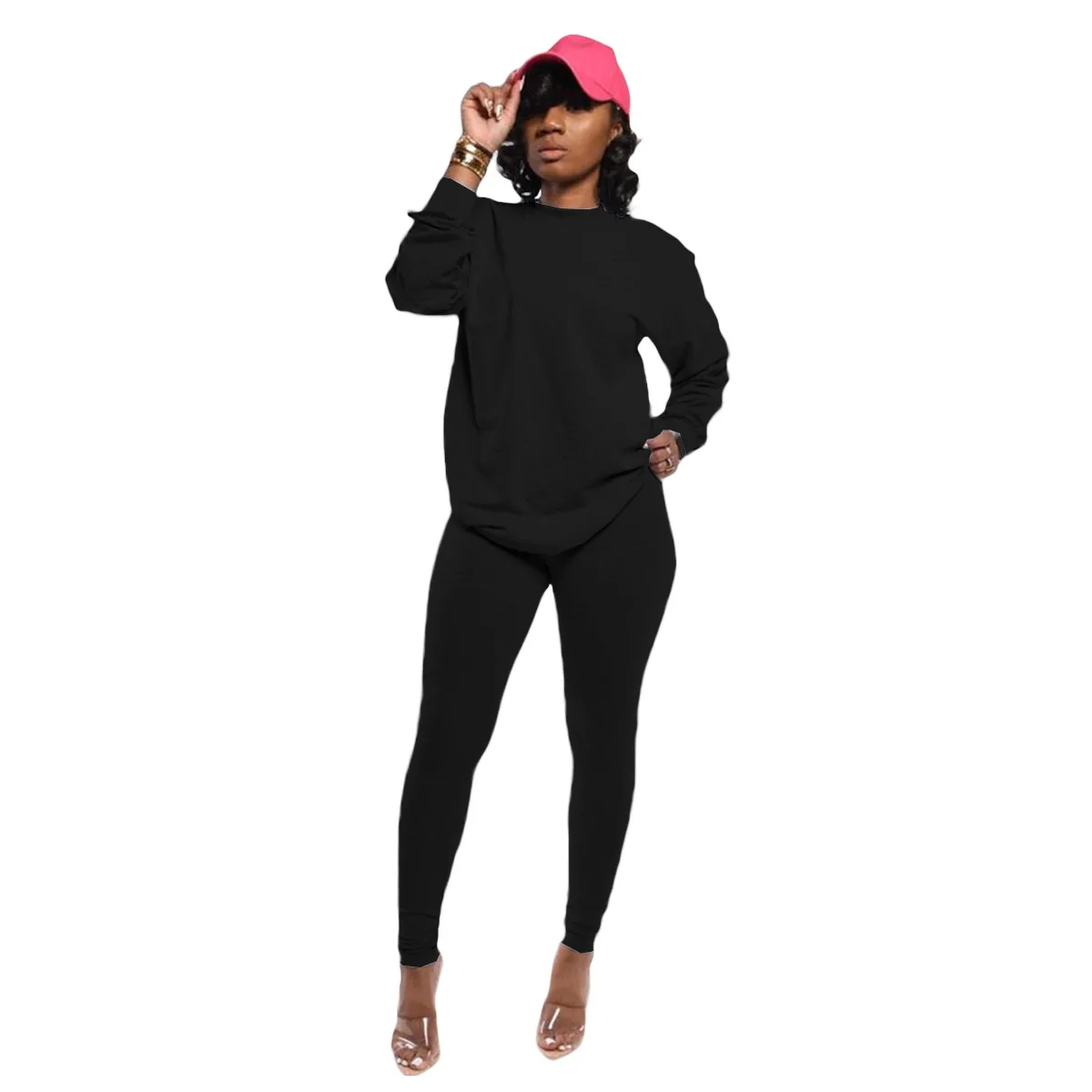 

Fashion Solid Color T-shirt Trousers Long Sleeve Casual Suit Women Two Piece Tracksuit Sport Fitness Outfit Tee Pencil Pants Set