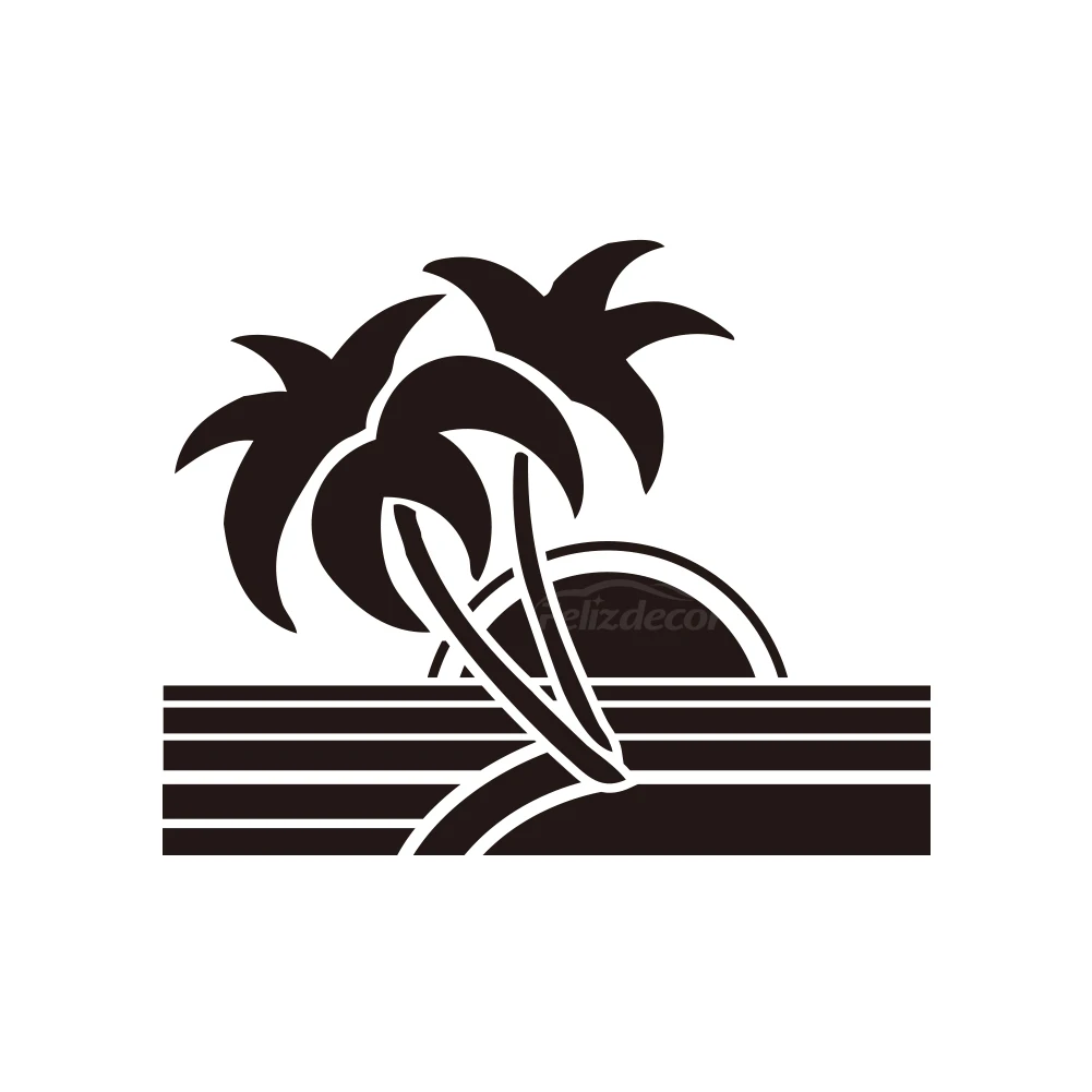 

Palm Tree On An Island With Sun And Ocean Car Body Stickers Window Door Decal Funny Top Quality Waterproof ZP0264