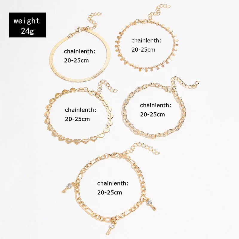 

YADA 5 PCS Punk Gold Color key tassel Anklets Bracelet for Women Layer Foot Ankle Beach Barefoot Sandals Ankle Female AT200082