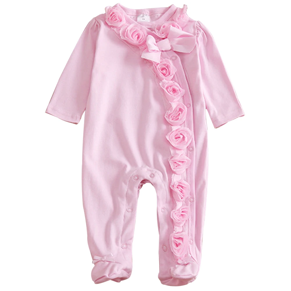 

Girl Solid Color With Headband Casual Long Sleeve Lightweight Daily Wear Cute Baby Romper Set Bowknot Comfortable Lace Flower
