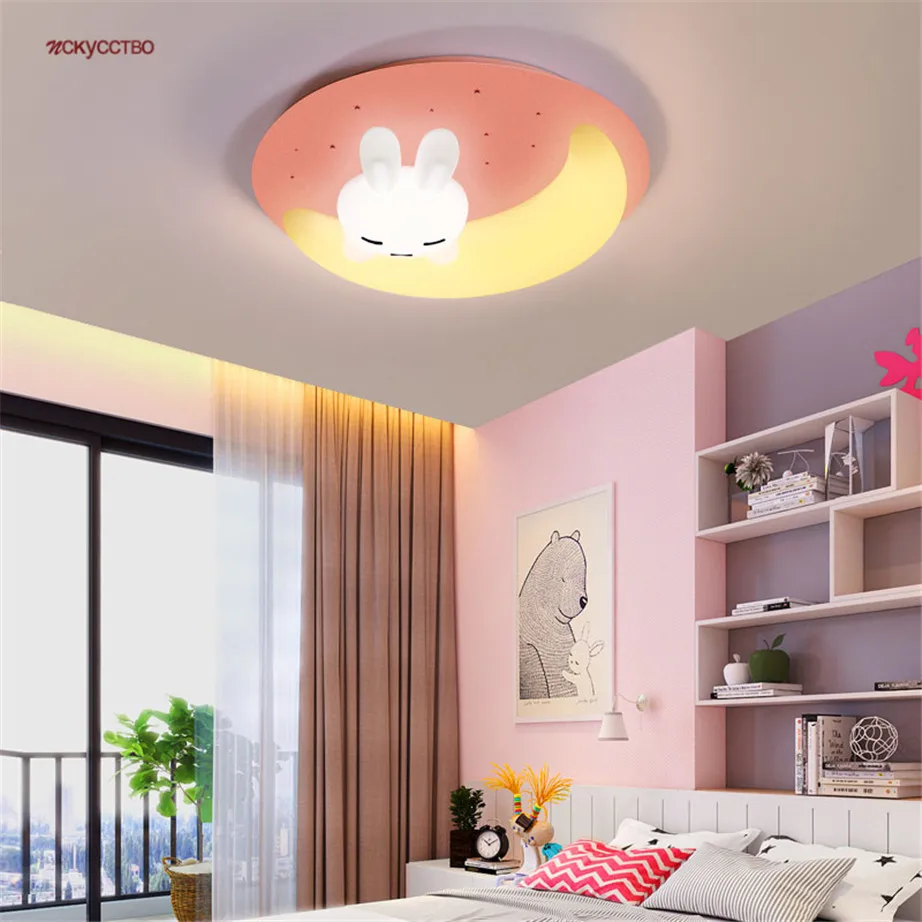 

Korean Pe White Rabbit Metal Base Pink Blue Led Ceiling Lamp For Kids Bedroom Study Hallway Home Deco Changeable Night Lights