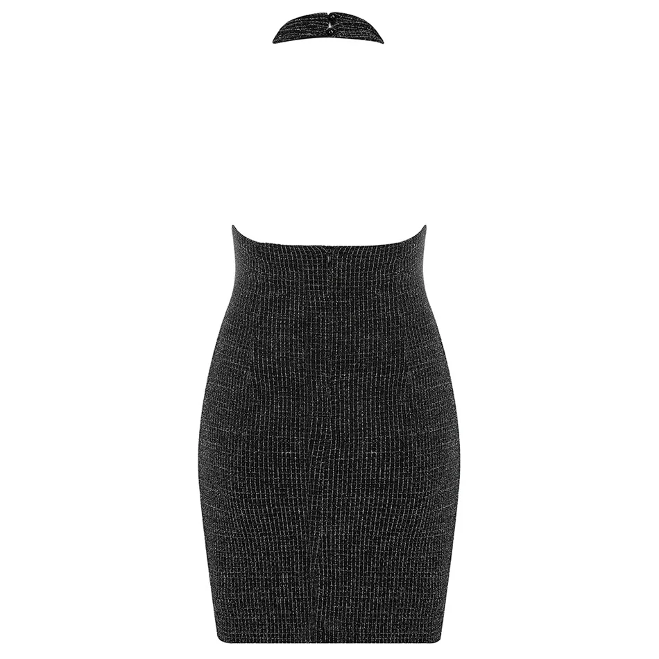 

Ailigou 2021 New Ladies Sexy Plaid Dress Sleeveless Backless Hollow Sequin Skinny Dress Women Fashion Mini Party Dress