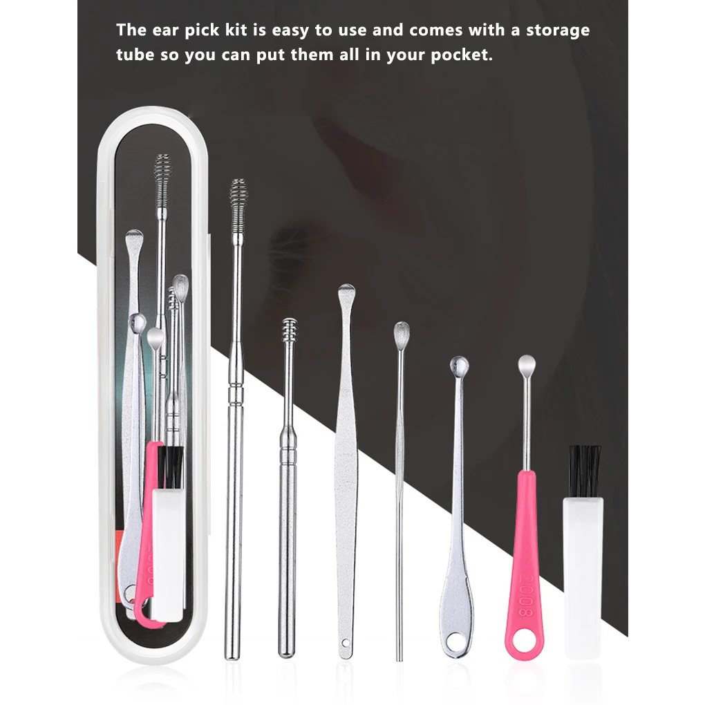 

7Pcs/set Ear Wax Pickers Stainless Steel Earpick Wax Remover Curette Ear Pick Cleaner Ear Cleaner Spoon Care Ear Clean Tool