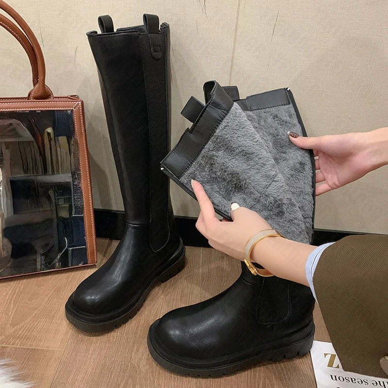 

Теплые женские высокие сапоги Челси 2021 зимняя женская обувь на массивном каблуке модные сапоги до колена мотоциклетные сапоги на платформе...