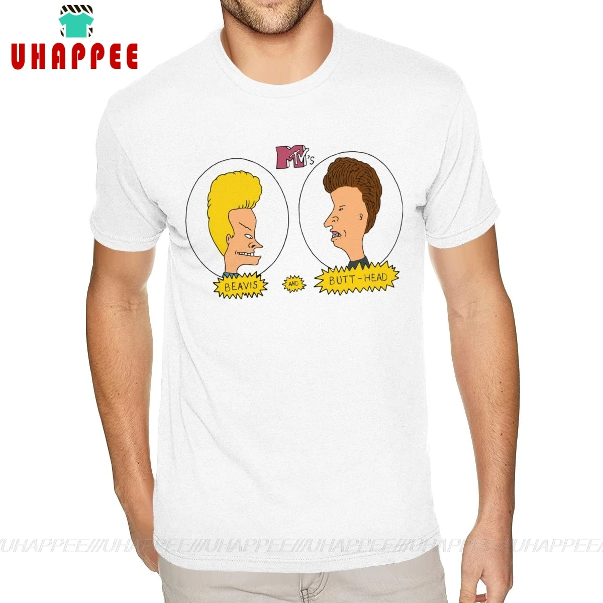 Мужская футболка с коротким рукавом белая Винтажная круглым вырезом принтом Beavis