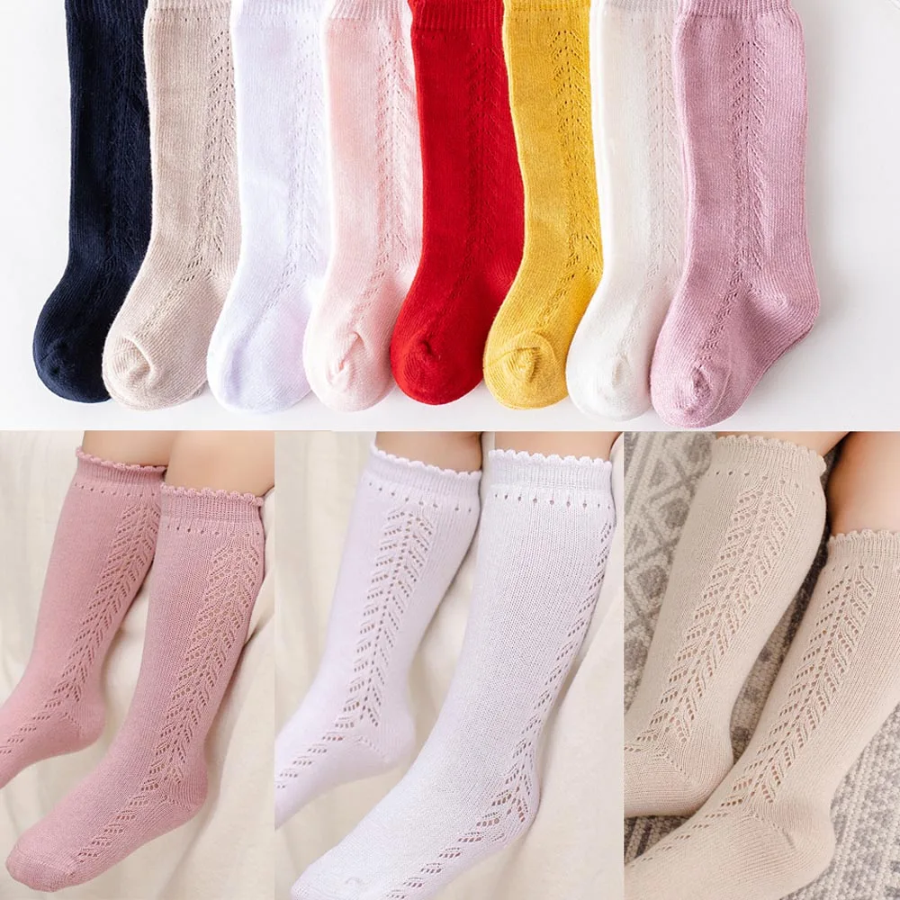 

V-TREE Summer Stockings Baby Girls Cotton Pantyhose Spanish Style Soft Solid High Knee Socks Breathable Tights For Girl