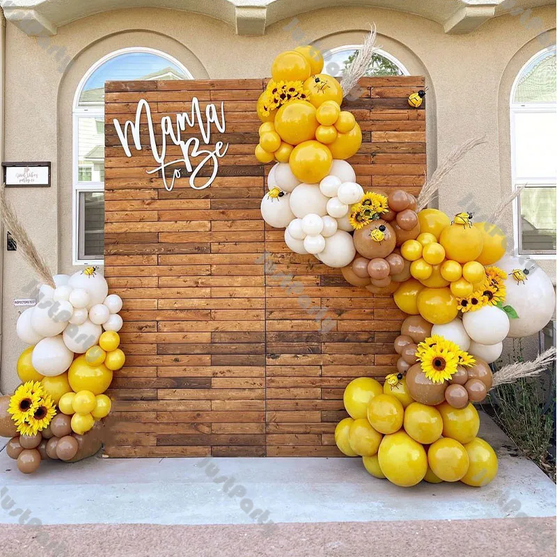 

11-12Ft Bee Party Balloon Garland Birthday Party Decoration Matte Lemon Natural Sand Caramel Balloon Arch Kit Baby Shower Decor