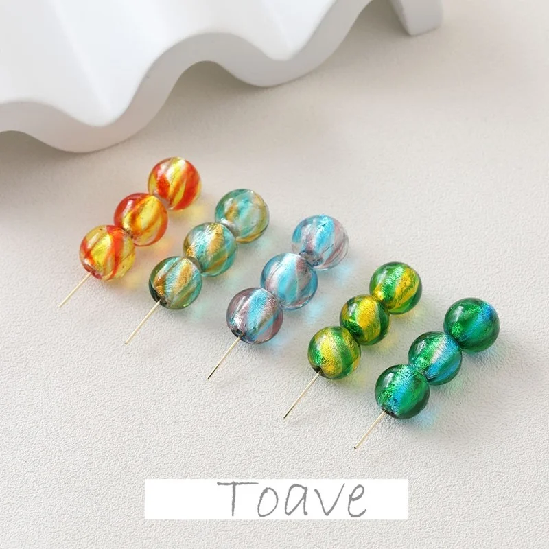 

Round two-color silver foil glazed beads diy earrings necklace bracelet pendant hand-made material accessories