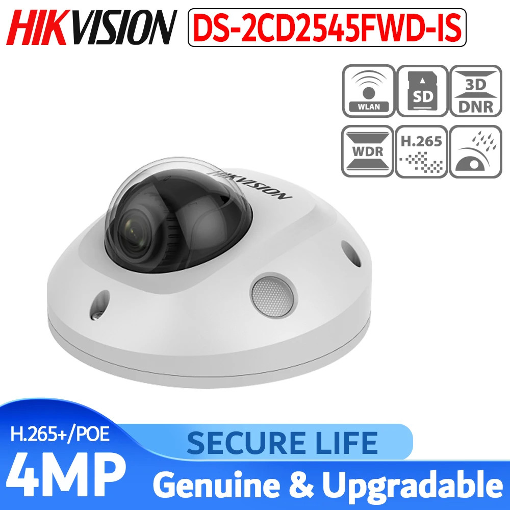 Hikvision 4MP Darkfighter Мини купольная камера безопасности DS-2CD2545FWD-IS с аудиовходом POE видеонаблюдение черная сетевая камера видеонаблюдения