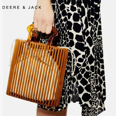 

Summer Bamboo woven bag Acrylic Handles Handmade Weave Beach Tote Straw Luxury Handbags High Quality Women Bags Designer purses