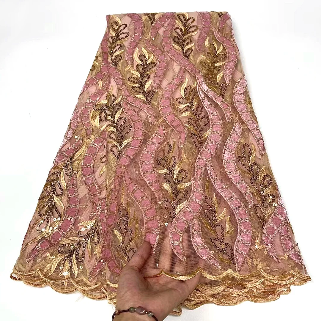 

Розовая африканская бархатная кружевная ткань 2021, Высококачественный кружевной материал, Французская ткань для свадебного платья NJ5030