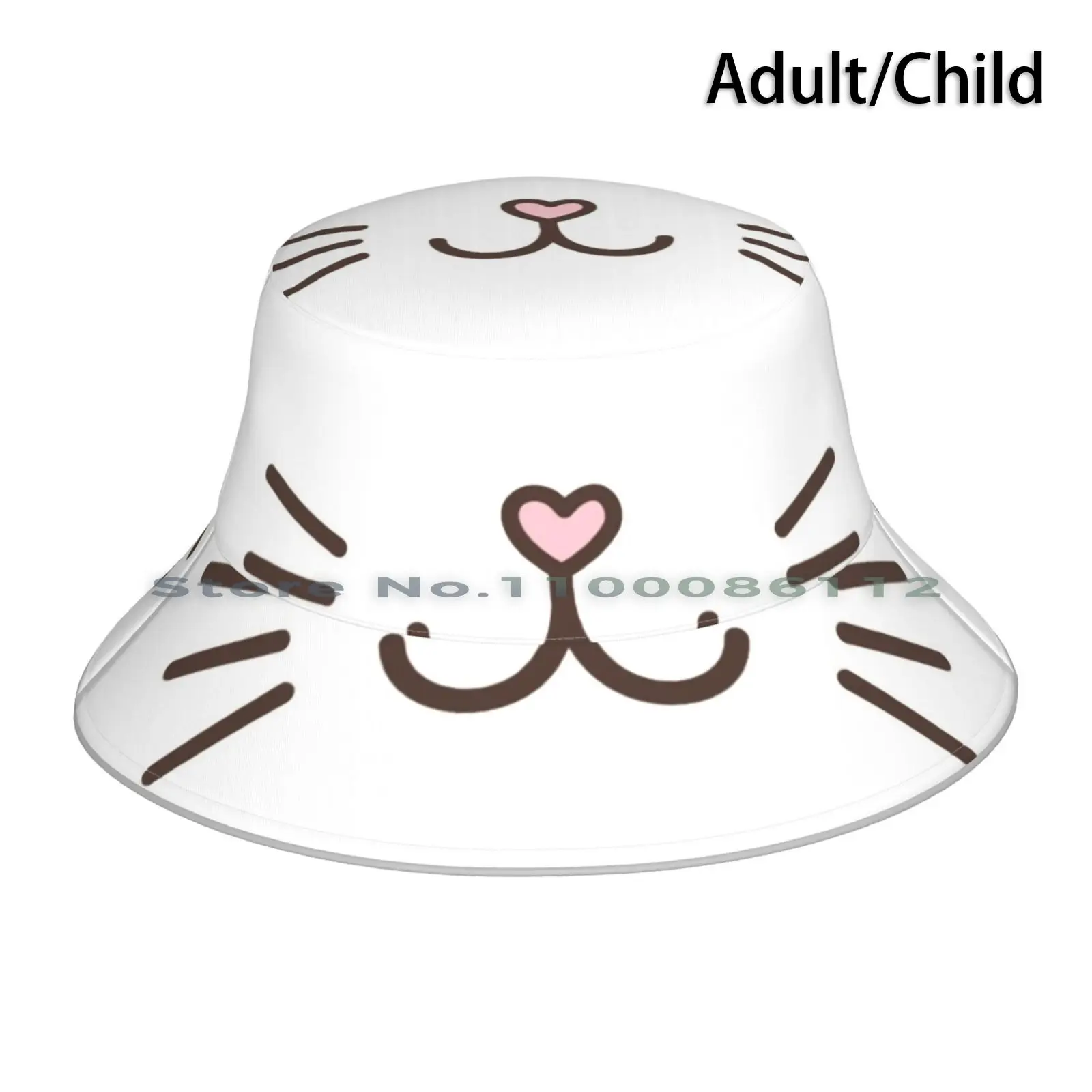 

Cute Cat Face With Pink Heart Nose Bucket Hat Sun Cap Cute Funny Cats Pet Kitty Feline Cool Hipster Kitten Black Cat Cartoon