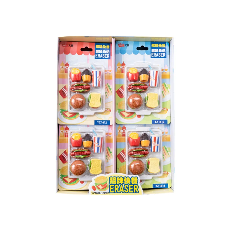 

6Pcs/Set Eraser Fast Food Series Hamburger Fried Chicken Creative Novelty Realistic Exam Prize Student Supplies Wholesale Items