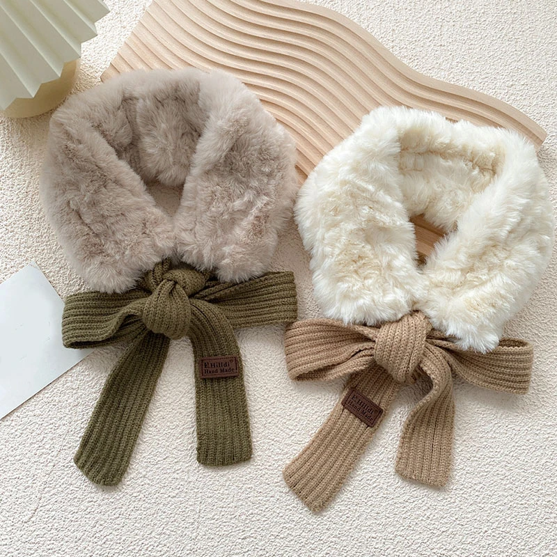 

New Fashion Soft Crochet Knitted Women Scarves Faux Fur Collar Scarf Plush Neck Warmer Winter Shawl Wrap Girls Femme Foulard