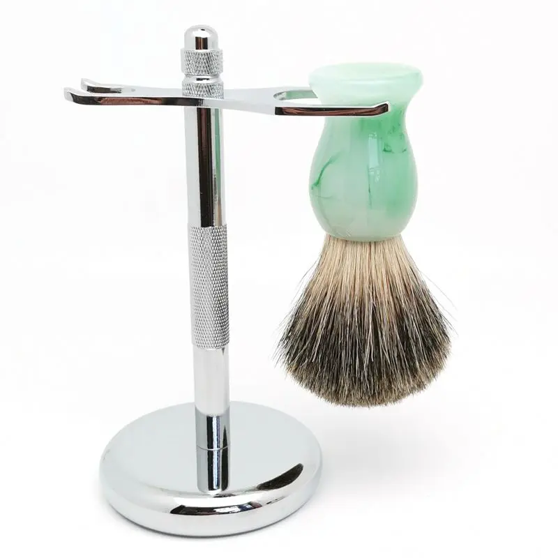TEYO Pure Badger Hair Shaving Brush and Shaving Stand Set Perfect for Wet Shave Soap Beard Brush