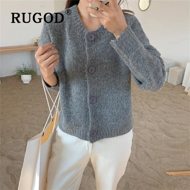 Женский кардиган с круглым вырезом RUGOD однотонный свободный свитер в Корейском