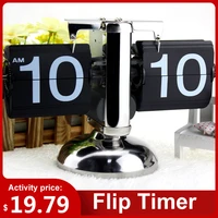 small scale table clock retro flip over clock stainless steel internal gear operated quartz clocks black white home decoration