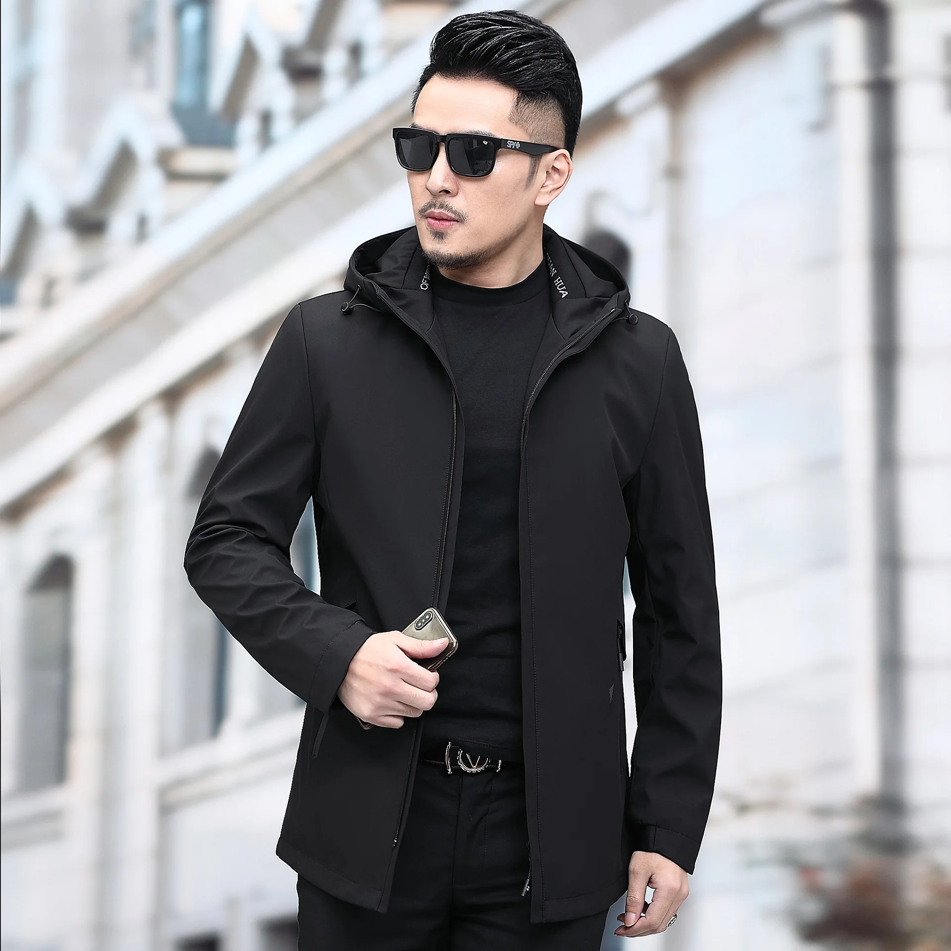 

2021 новая весенняя Мужская полнит размера плюс средней длины куртка с капюшоном мужская жира Модная Повседневная ветровка