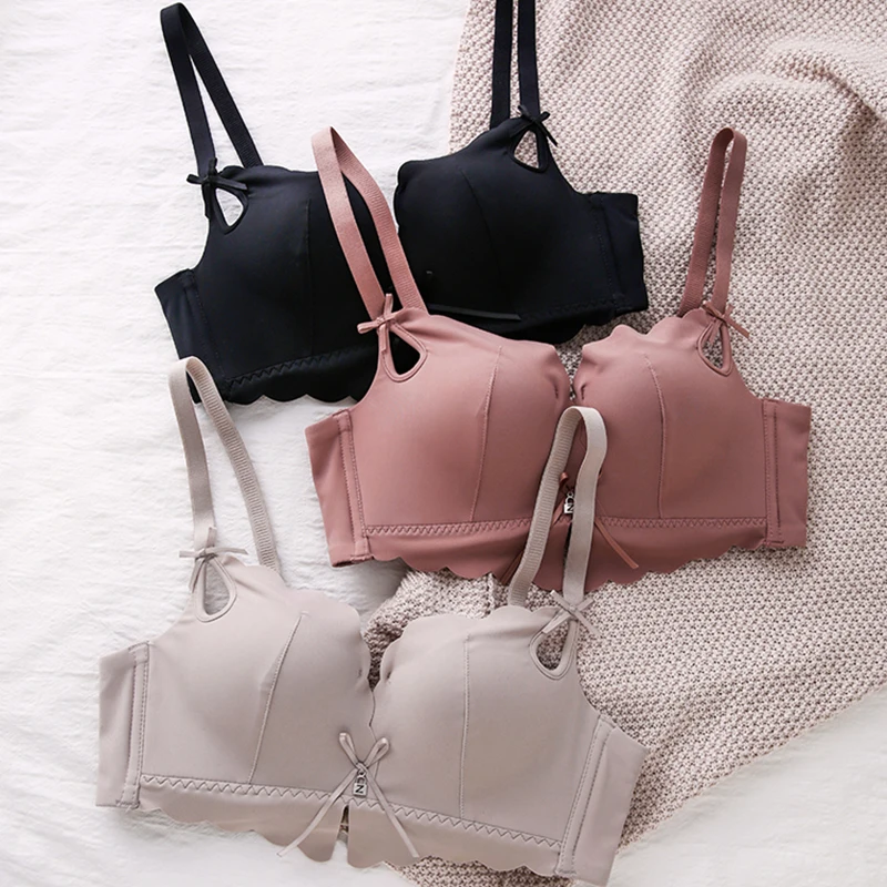 Cute Super Push Up Bra Top Sexy Pink Underwear Bras For Women Small Breast Cotton Wireless Seamless Soft Cup Brassiere Black A B | Женская