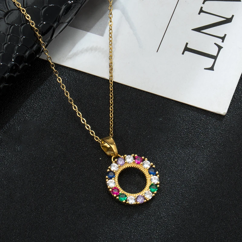 Модное роскошное ожерелье из нержавеющей стали с разноцветным кристаллом