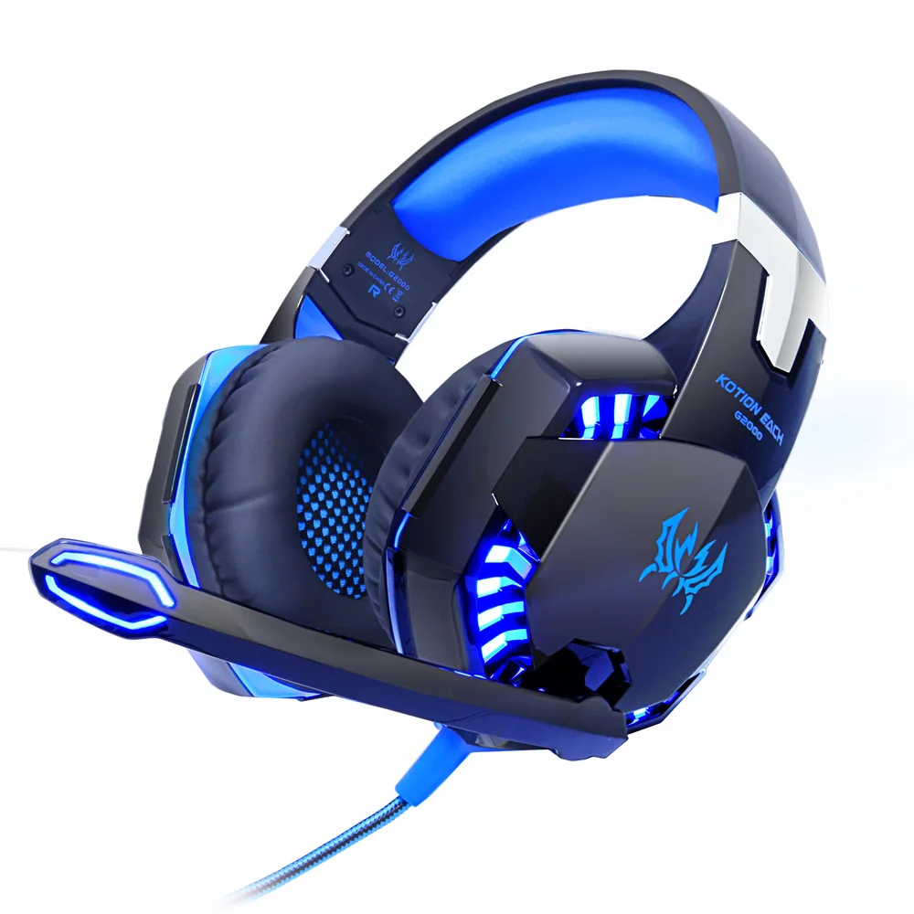 G2000 Blue G2000 компьютерные стерео лучшие наушники с глубокими басами, игровые наушники, гарнитура с микрофоном, светодиодный светильник для PC Gamer - Цвет: G2000 Blue