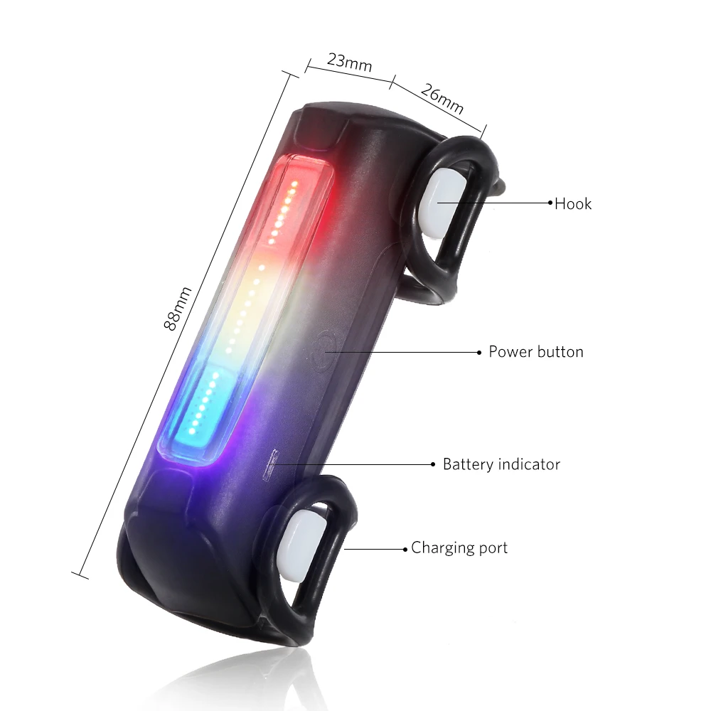 Яркий велосипедный светильник ThorFire, Перезаряжаемый USB, велосипедный задний светильник, водонепроницаемый, 7 режимов, 120лм, 200 м, для велоспорта, безопасный светильник-вспышка