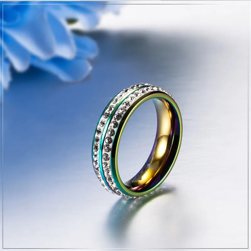 2020 Радужное Двухрядное полностью Хрустальное ЛГБТ Кольцо Красочная настоящая