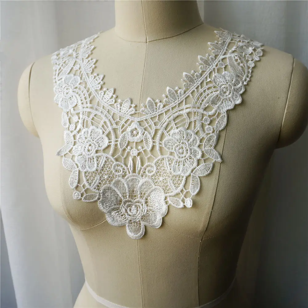 Белый цветочный воротник вышитая искусственная кружевная ткань винтажные