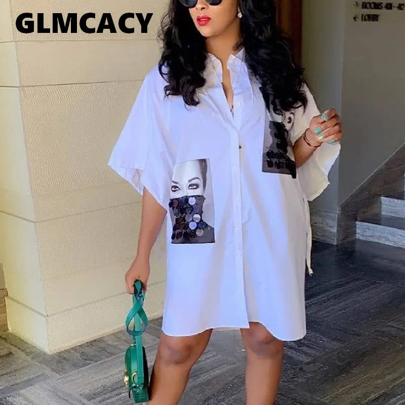 Женское платье рубашка на пуговицах с коротким рукавом и отложным