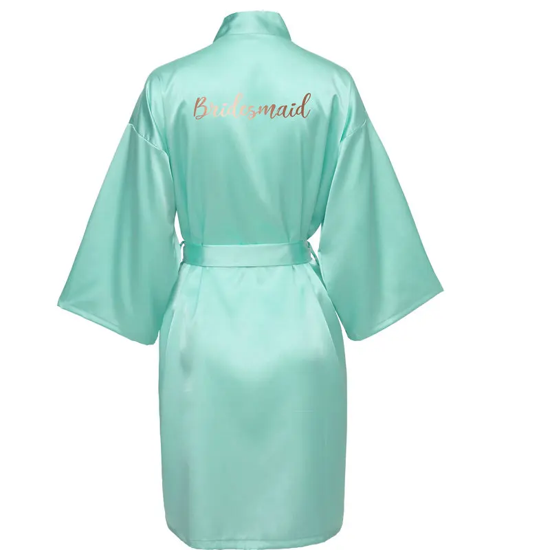 Mint Bridesmaid YUXINBRIDAL, новинка, халаты для подружки невесты, халаты для невесты, мятный Атласный халат, халаты для подружки невесты, свадебные платья белого цвета с золотым принтом - Цвет: Mint Bridesmaid