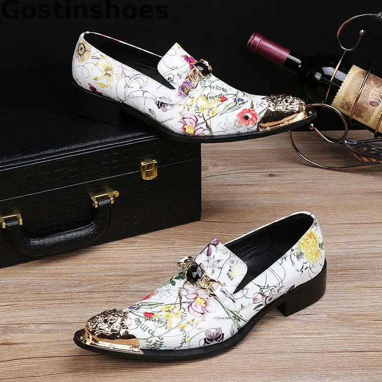 Fashion Men Shoes Genuine Leather Printed Slip-on Loafers Iron-tipped Casual Low Heel Rubber Sole Leisure | Обувь