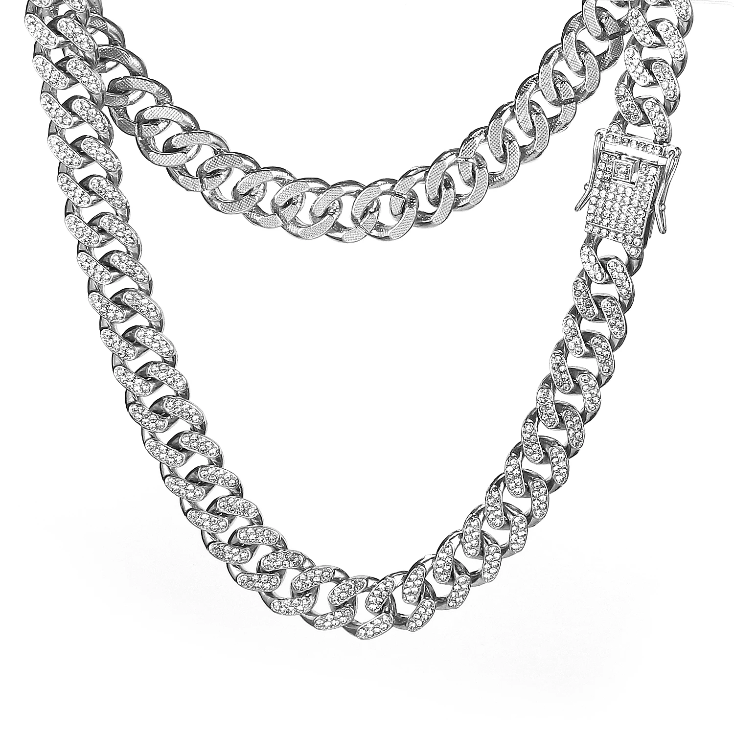 

Hip Hop Iced Out Paved Rhinestones Necklaces 13MM Full Miami Curb Cuban Chain CZ Bling Rapper For Men Jewelry