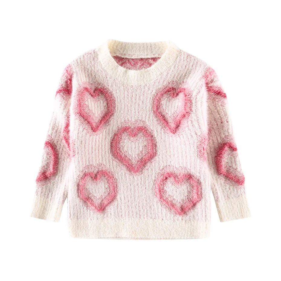 Свитер для девочек Детские свитера с принтом сердца пуловер вязаный свитер