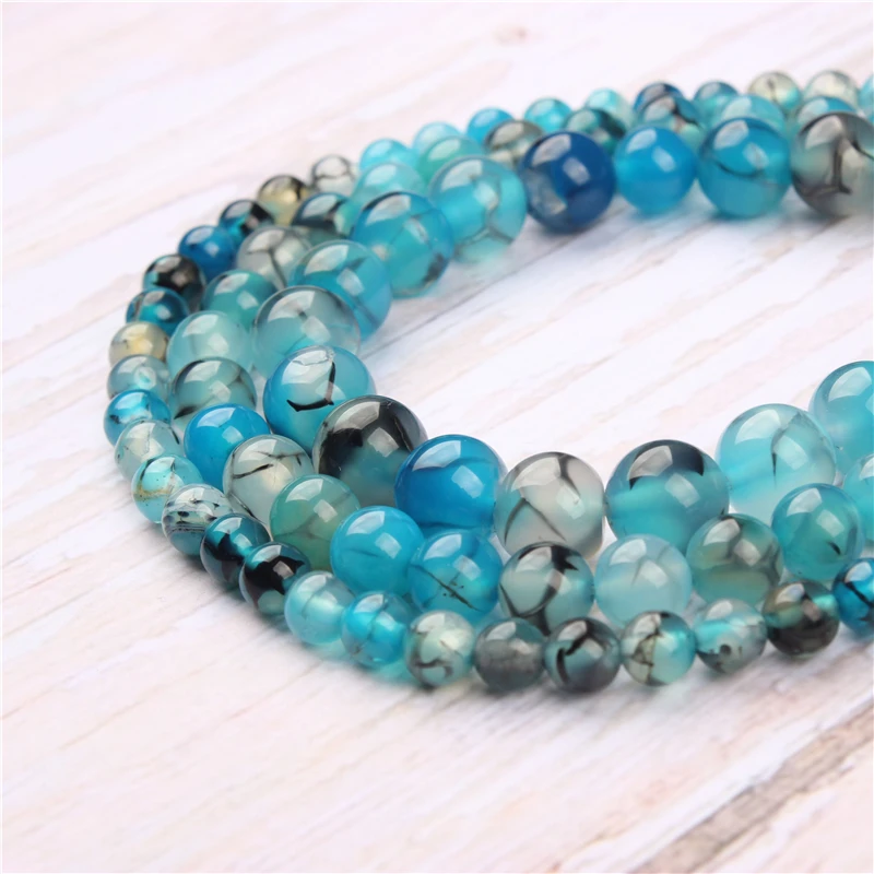 Бусины из натурального агата синего дракона для изготовления ювелирных изделий