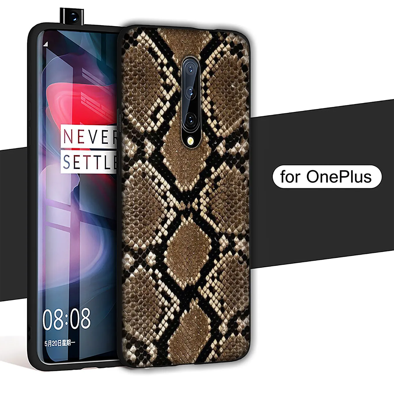 Чехол из ТПУ для OnePlus 7T 7 Pro 6 6T 5 5T One Plus 7Pro мягкий со змеиной кожей черный