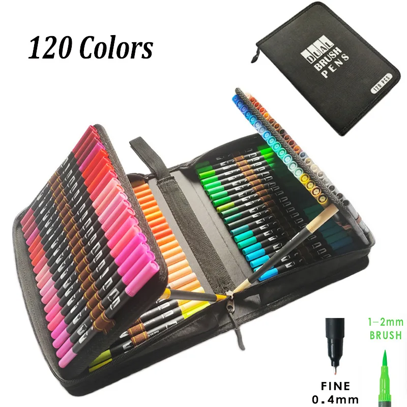 

120 Colors Fine and Brush Dual Tips Colouring Pens Felt Tip Pens Art Markers for Calligraphy Drawing Coloring