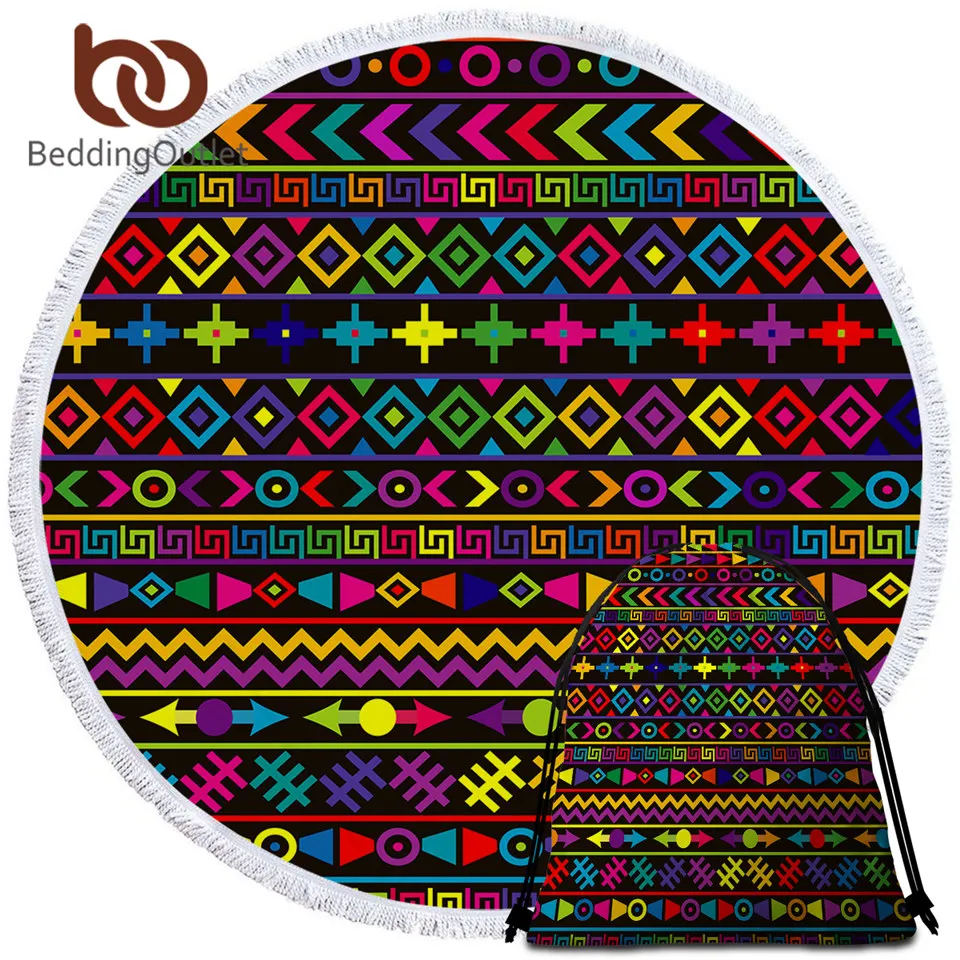 BeddingOutlet Aztec Large Round Beach Towel Southwestern Bath Geometric Ethnic Tapestry Bohemian Colorful Totem Serviette | Дом и сад