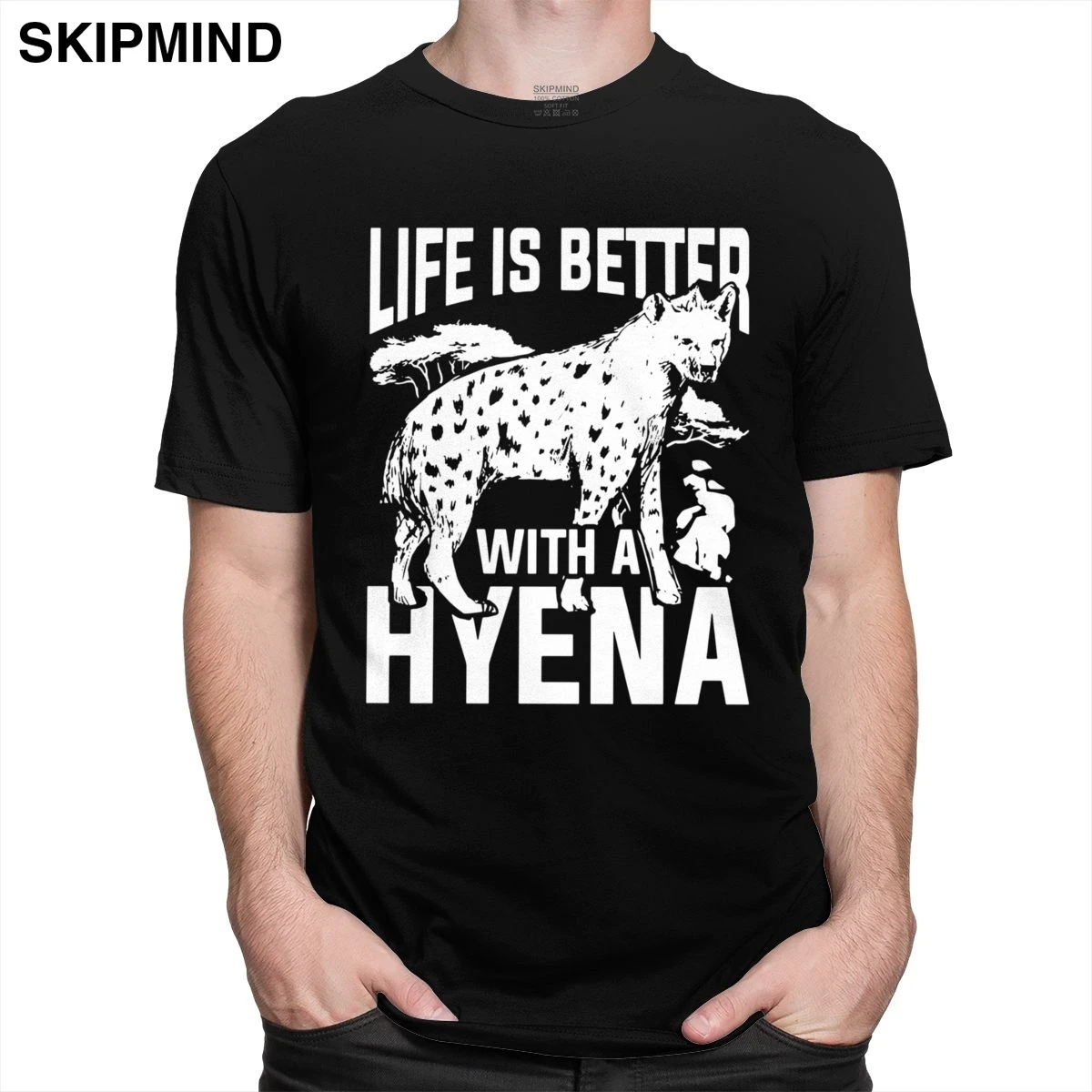 Смешные мужские гиена Футболка короткий рукав Мягкая футболка хлопок
