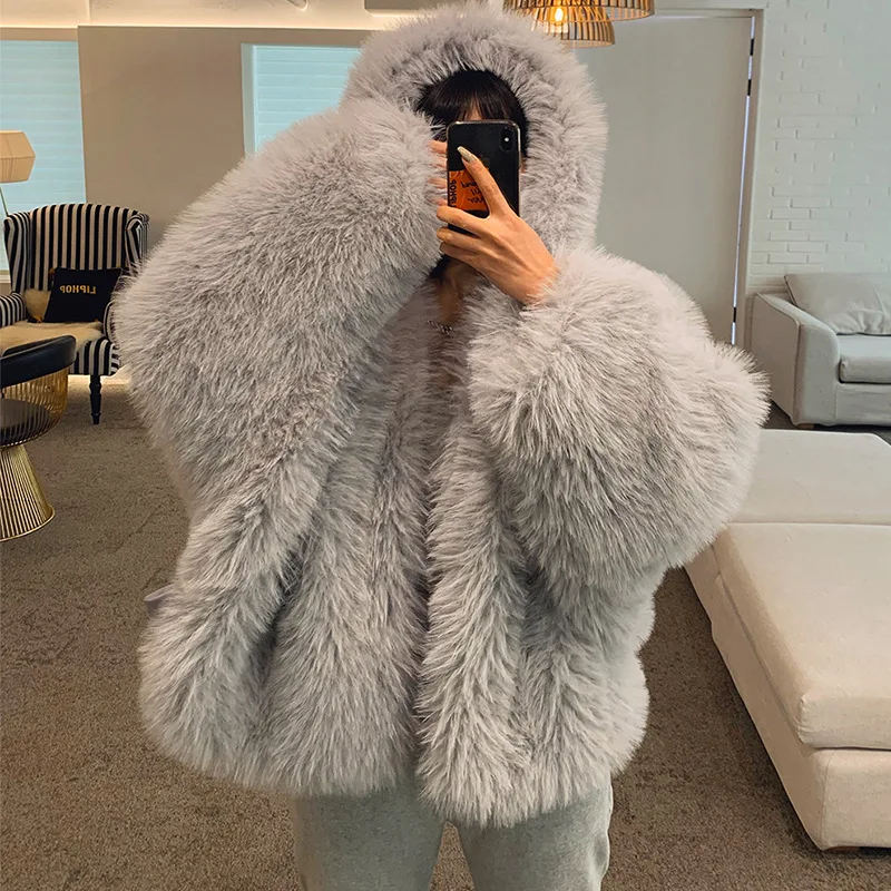 Faux Fur Coat  Woman Jacket The New Hooded Winter Korean Version Loose Short Female Slim