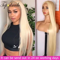 topodmido blonde color 13x4 lace front wigs baby hair 24inch brazilian straight remy human hair wigs for women 613 color wigs