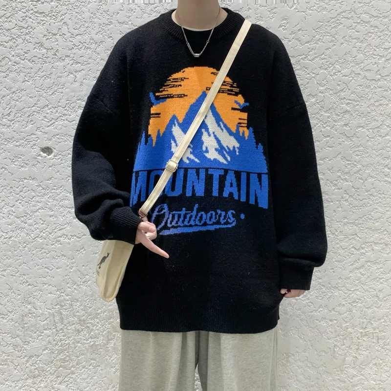 

Мужской пуловер с надписью, круглым вырезом, в гонконгском стиле