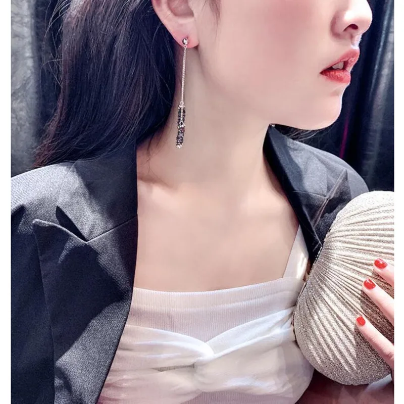 

2021 new jewelry blue crystal tassel earrings long geometric bridal jewelry earrings women's jewelry earrings fashion earrings