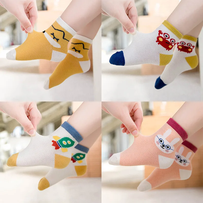 

5 pairs/Lot Summer New Kids Cotton Socks. teens Boy Girl Baby Cartoon Ultra-thin Mesh Socks Sets For 1-12Y Children Fashion Soft