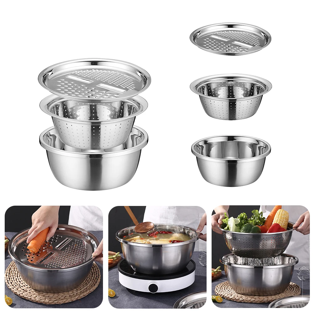 3 In 1 Multifunctional Kitchen Grater Cheese With Stainless Steel Vegetable Slicer Cutter Drain Basin For Fruit Salad Maker Bowl | Дом и сад