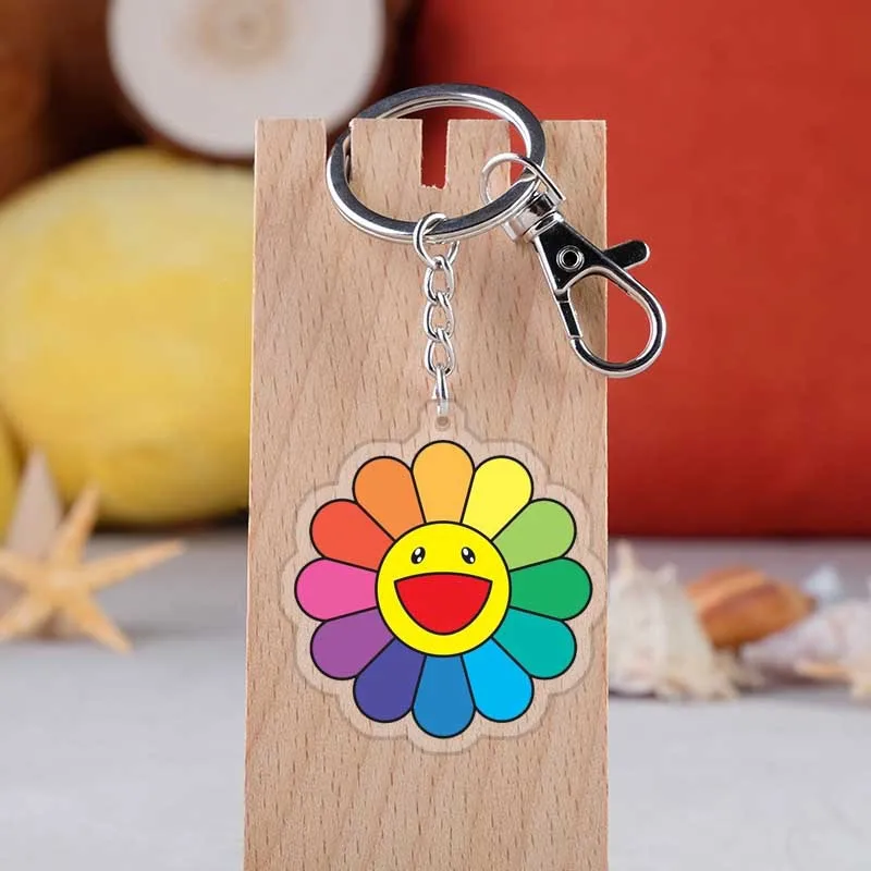 

New Sun Flower Keychain Seven Color Sunflower Acrylic Double-Sided Transparent Key Chain Carkey Pendant Keyring Gift